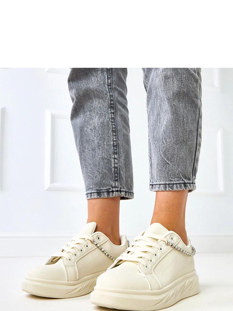 stylischen Damen Sportschuhe in Weiß mit dekorativer Kette und Zirkon-Details-0