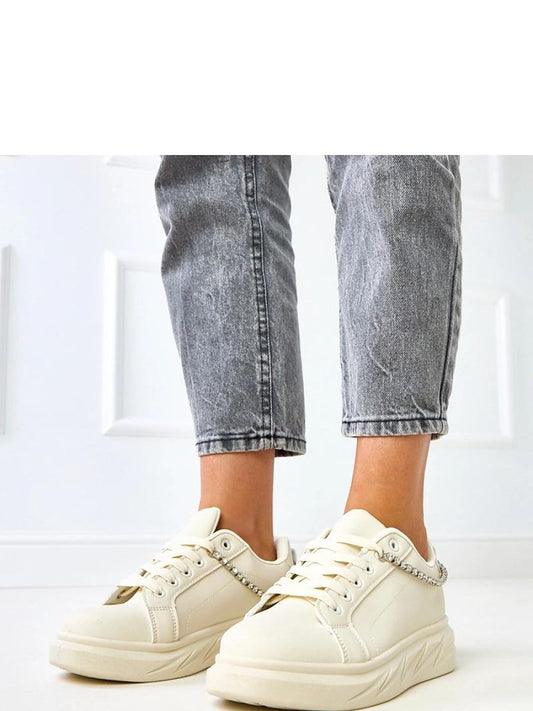 stylischen Damen Sportschuhe in Weiß mit dekorativer Kette und Zirkon-Details-0