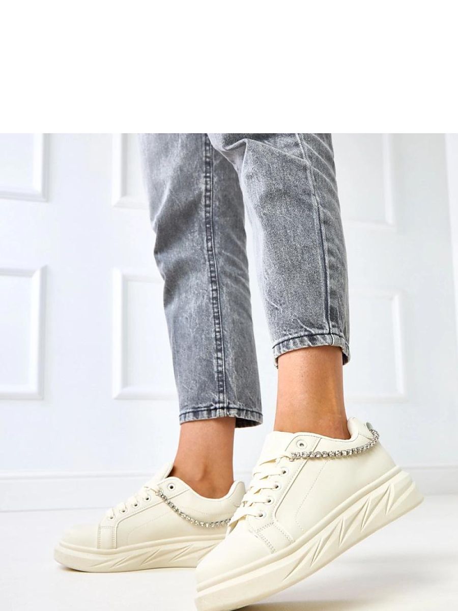 stylischen Damen Sportschuhe in Weiß mit dekorativer Kette und Zirkon-Details-1