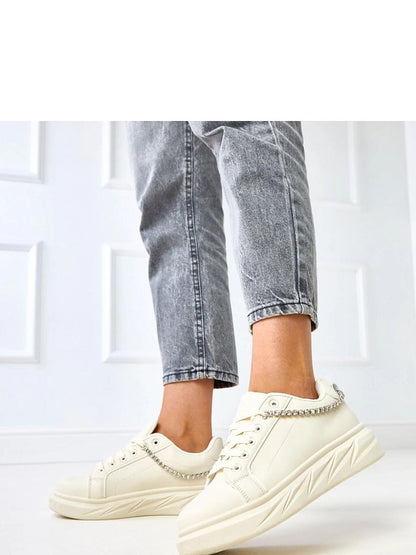 stylischen Damen Sportschuhe in Weiß mit dekorativer Kette und Zirkon-Details-1