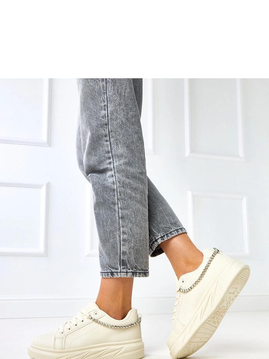 stylischen Damen Sportschuhe in Weiß mit dekorativer Kette und Zirkon-Details-2