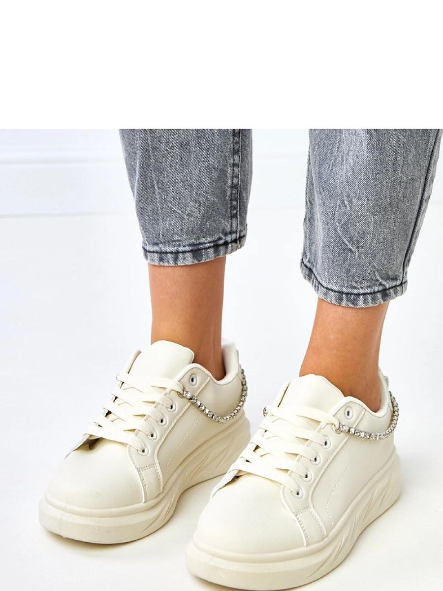 stylischen Damen Sportschuhe in Weiß mit dekorativer Kette und Zirkon-Details-3